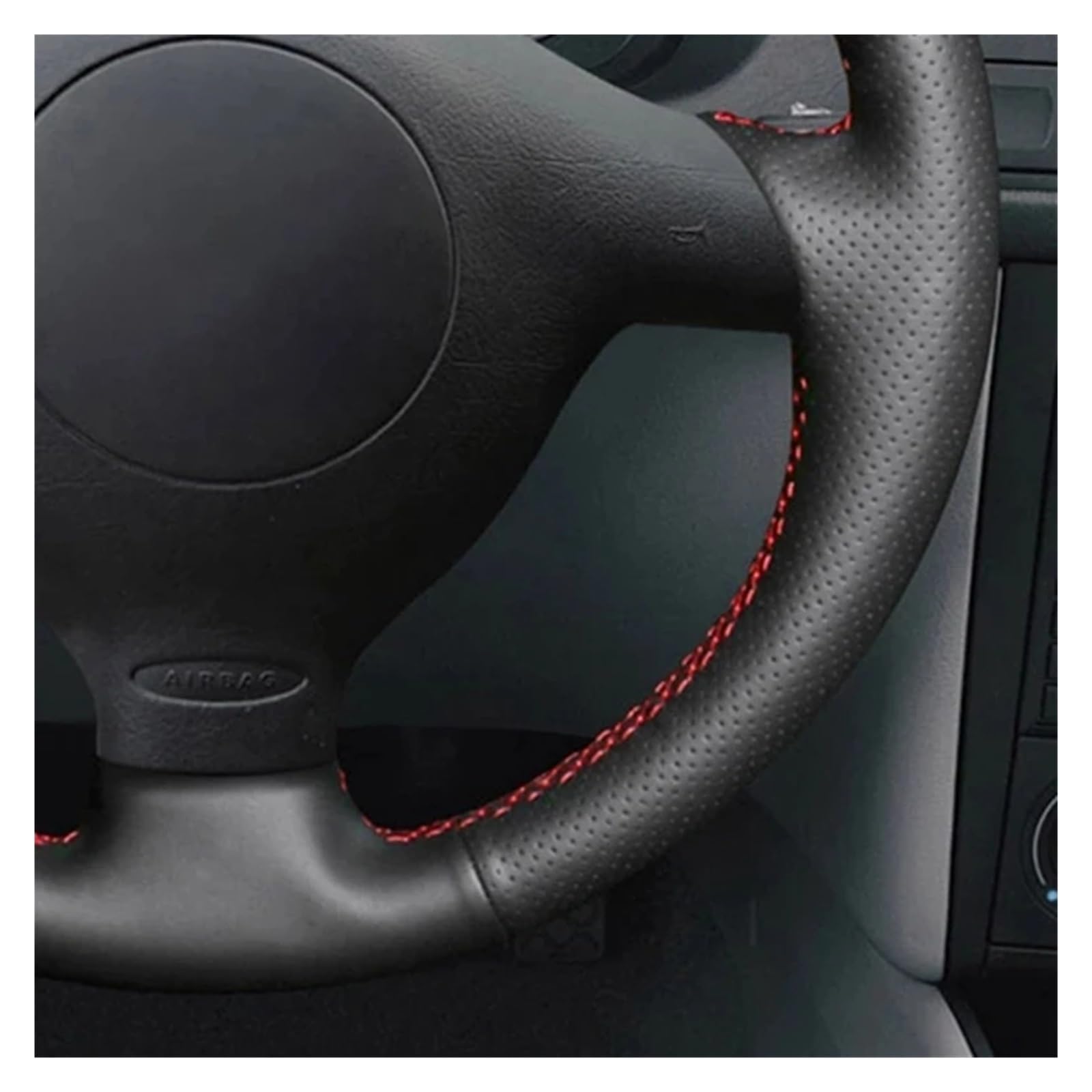 Funda Volante Coche Para Seat Para Leon MK1 (1M) 1998-2005 Para Skoda Para Fabia RS 2003 Para Fabia 1 (6Y) 2004-2005 Protector cuero artificial negro para volante coche Cubierta de Volante(Red Thread)