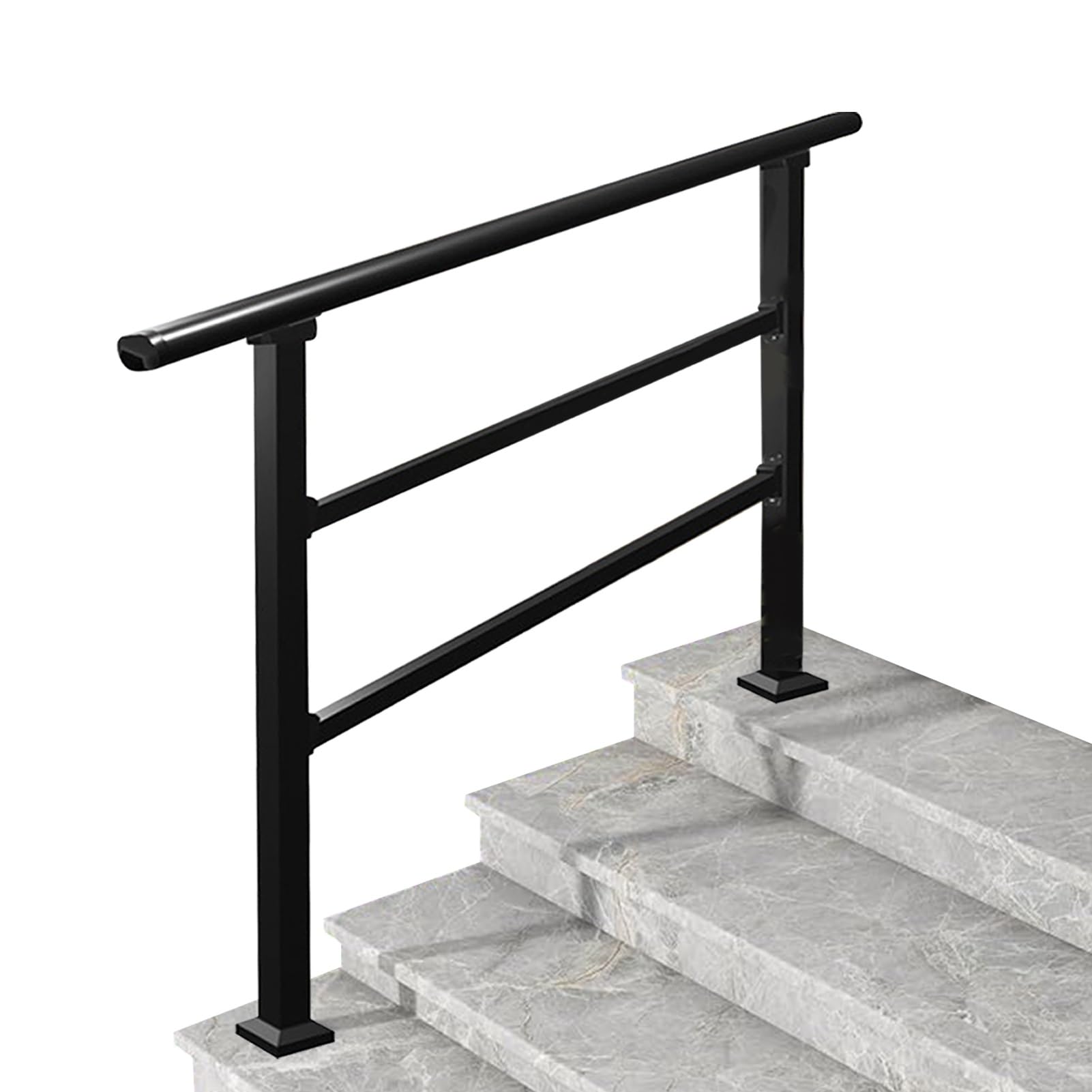 Jksyff A Indoor Outdoor Stair Railing, Djustable Front Porch Handrail For Concrete Or Wooden Steps, Black Transitional Handrails For Garden Corridor Deck Grab Bar(,120Cm/47Inch)