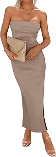 Womens Tube Strapless Maxi Dress 2025 Summer Knit Backless Slit Bodycon Wedding Party Formal Cocktail Dresses - Buy now
