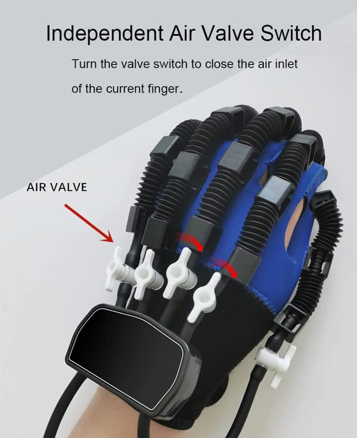 Guantes de Robot de rehabilitación de presión de Aire Carrera automática Hemiplejía Entrenador de Dedos Ejercicio de extensión de Dedos para Adultos/niños, LCD