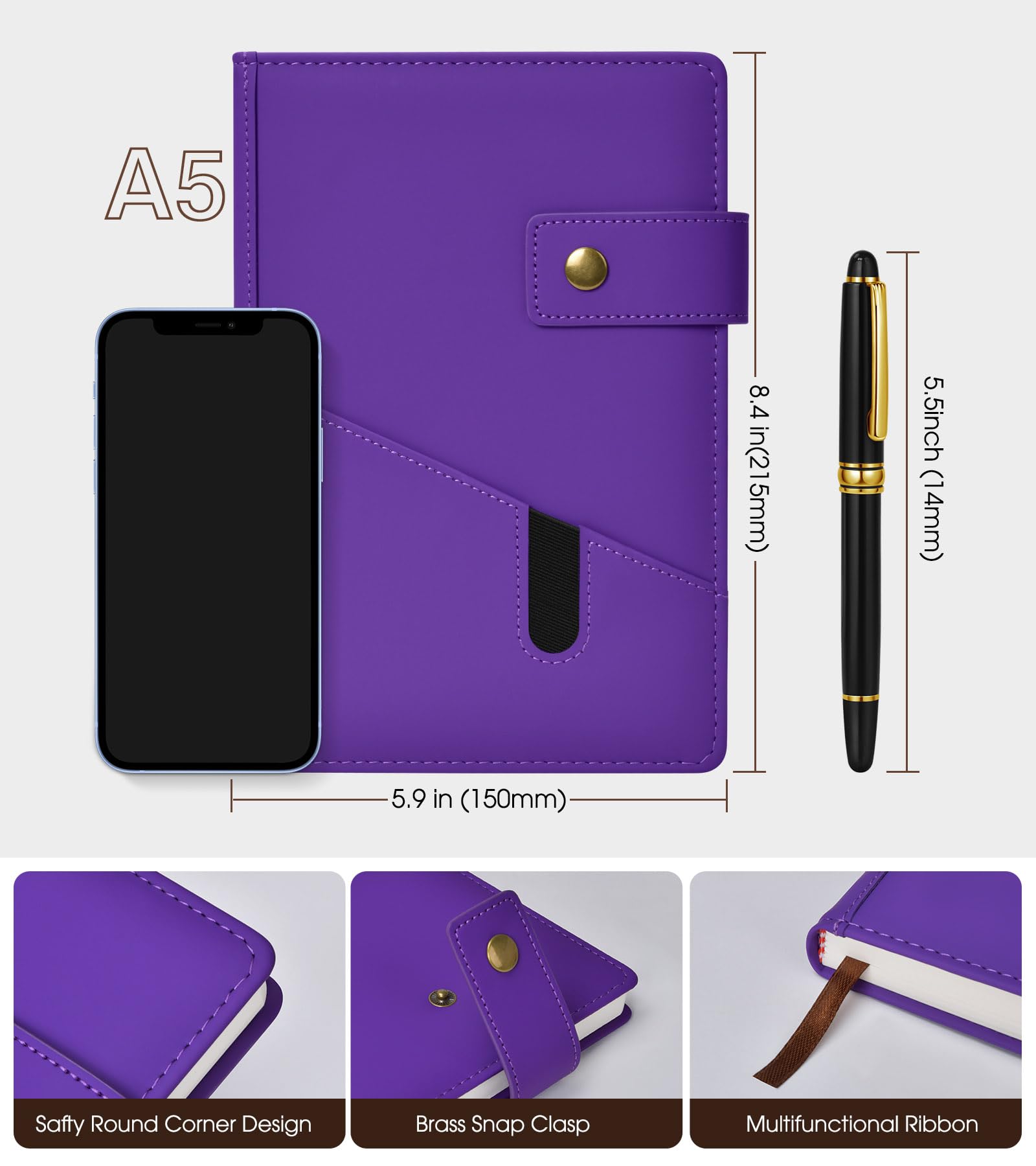 Notizbuch, A5, liniert, Leder, für Männer und Frauen, 15 x 21 cm, personalisiertes Hardcover-Tagebuch mit Stift, 200 Seiten, 100 g/m² dickes, liniertes Papier, Tageskalender für Schule, Reisen,