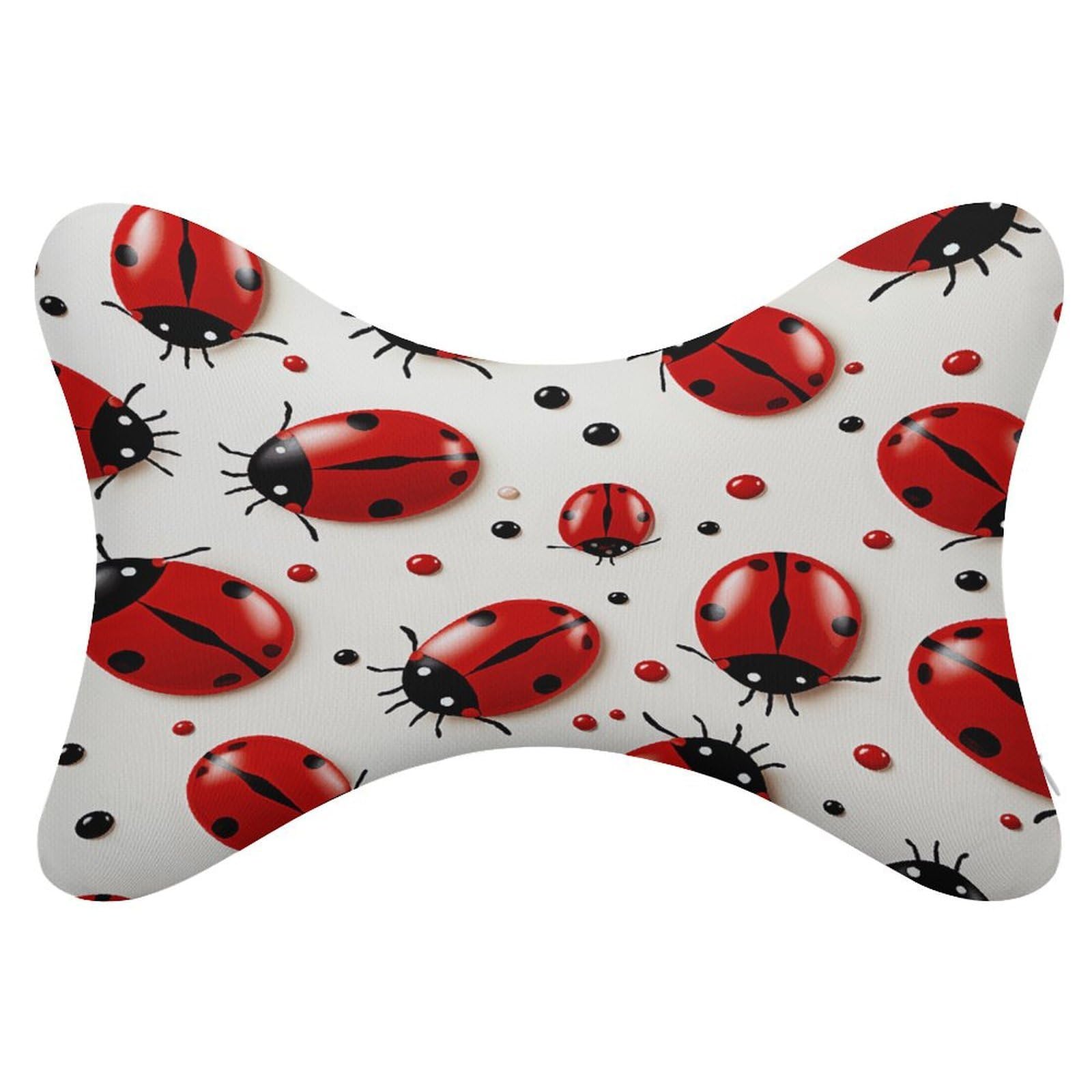 VstaDank - Set of 2 Car Neck Pillows with Red Ladybug Detachable Ergonomic Cervical Support Fashion Cozy Bone Shaped Pillows Soft Pillow for