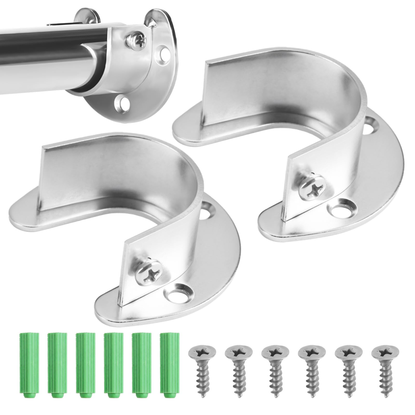 2PCS Closet Pole Sockets 32mm, Stainless Steel Wardrobe Rail Bracket