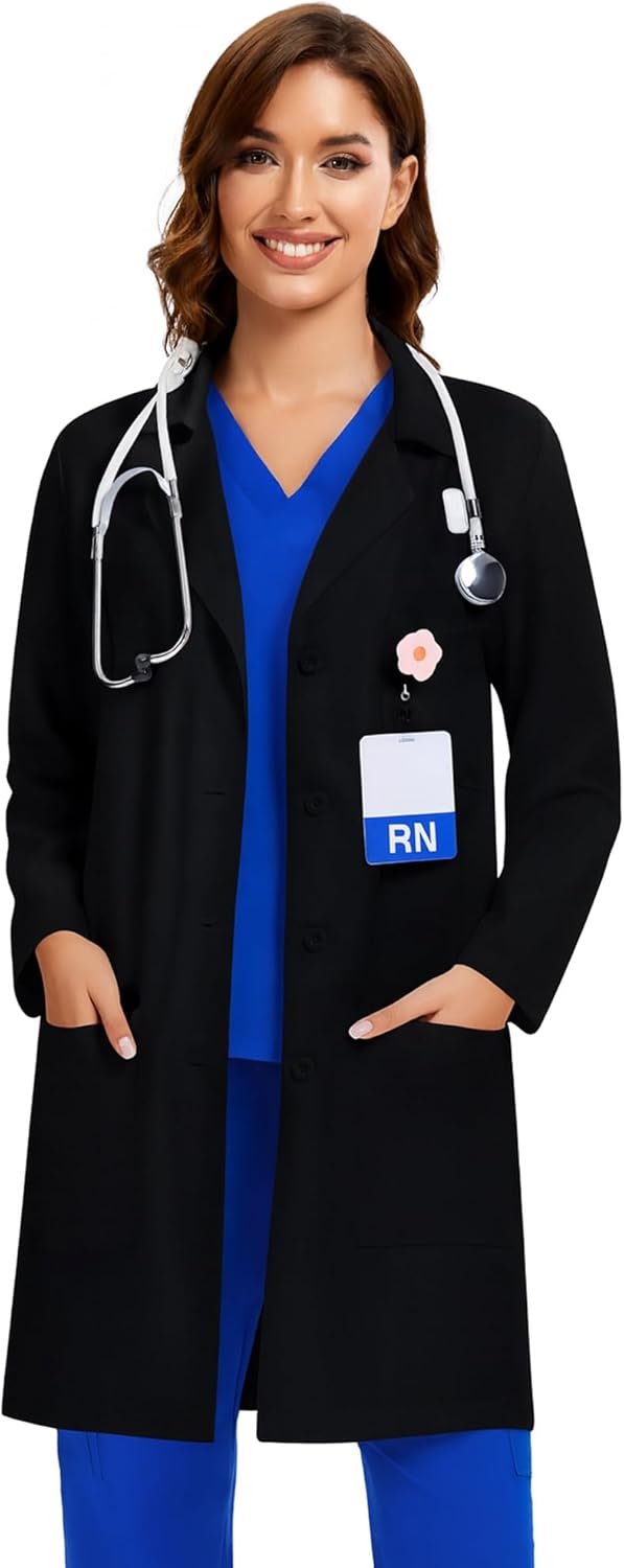 COZYFIT Lab Coat for Woman 3 Pocket, Long Sleeve Medical Coat, Relaxed Fit