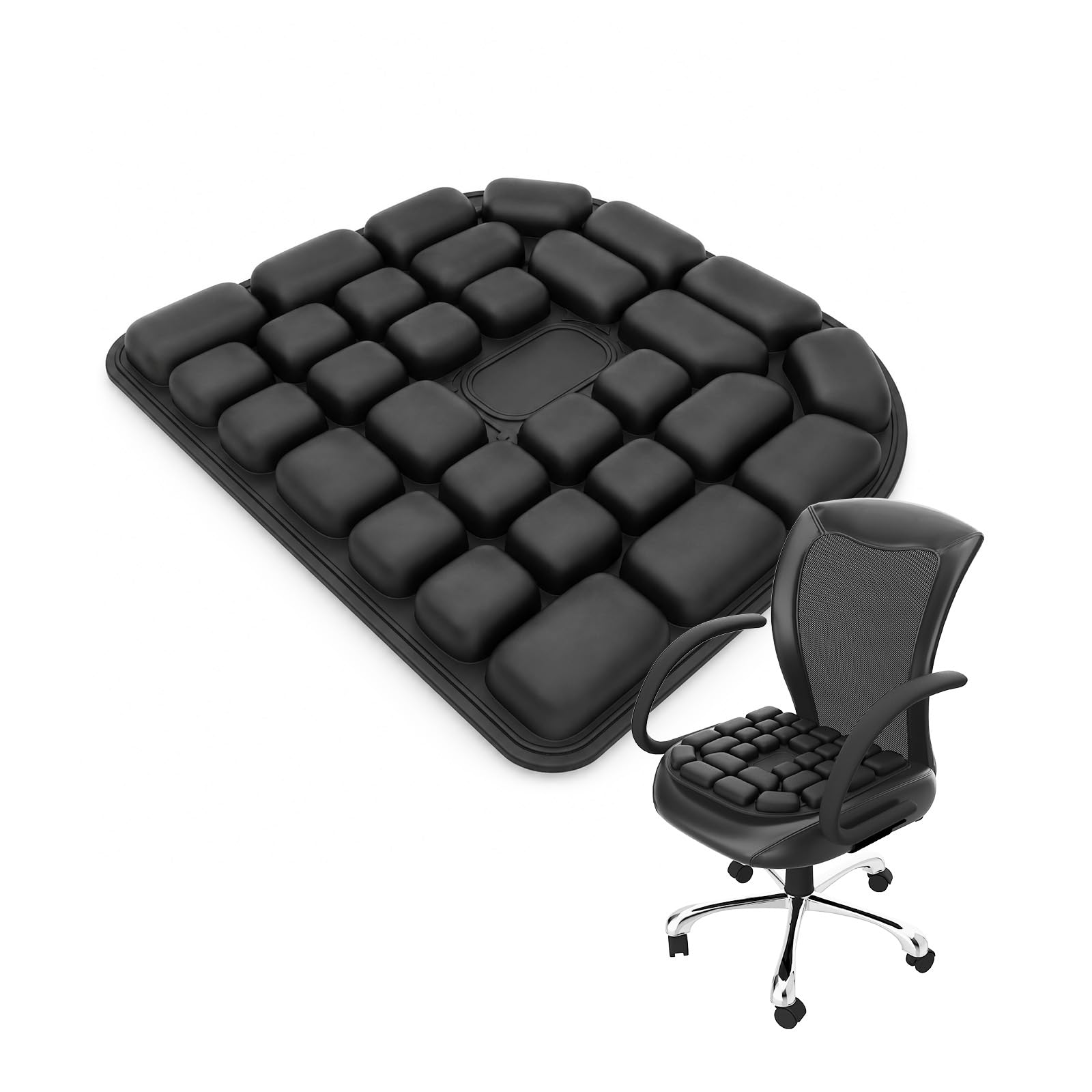 MMOBIEL Cuscino da Viaggio Gonfiabile Cuscino Portatile Sedia con Bolle d'Aria, Borsa Portaoggetti & Base Antiscivolo – Sollievo dalla Pressione Coccige & Emorroidi – Ufficio, Campeggio & Stadio