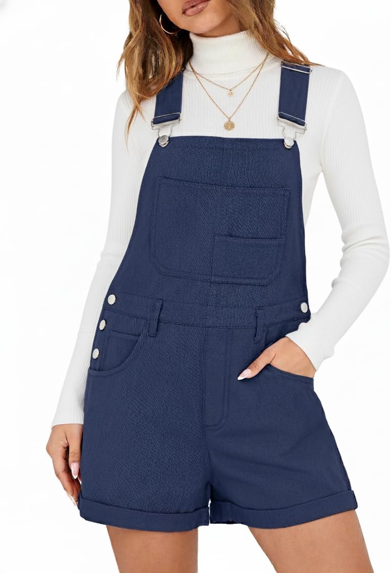 Lepunuo Summer Jumpsuits for Women Casual Loose Fit Denim Overalls for Women Adjustable Shortalls Bib Jeans
