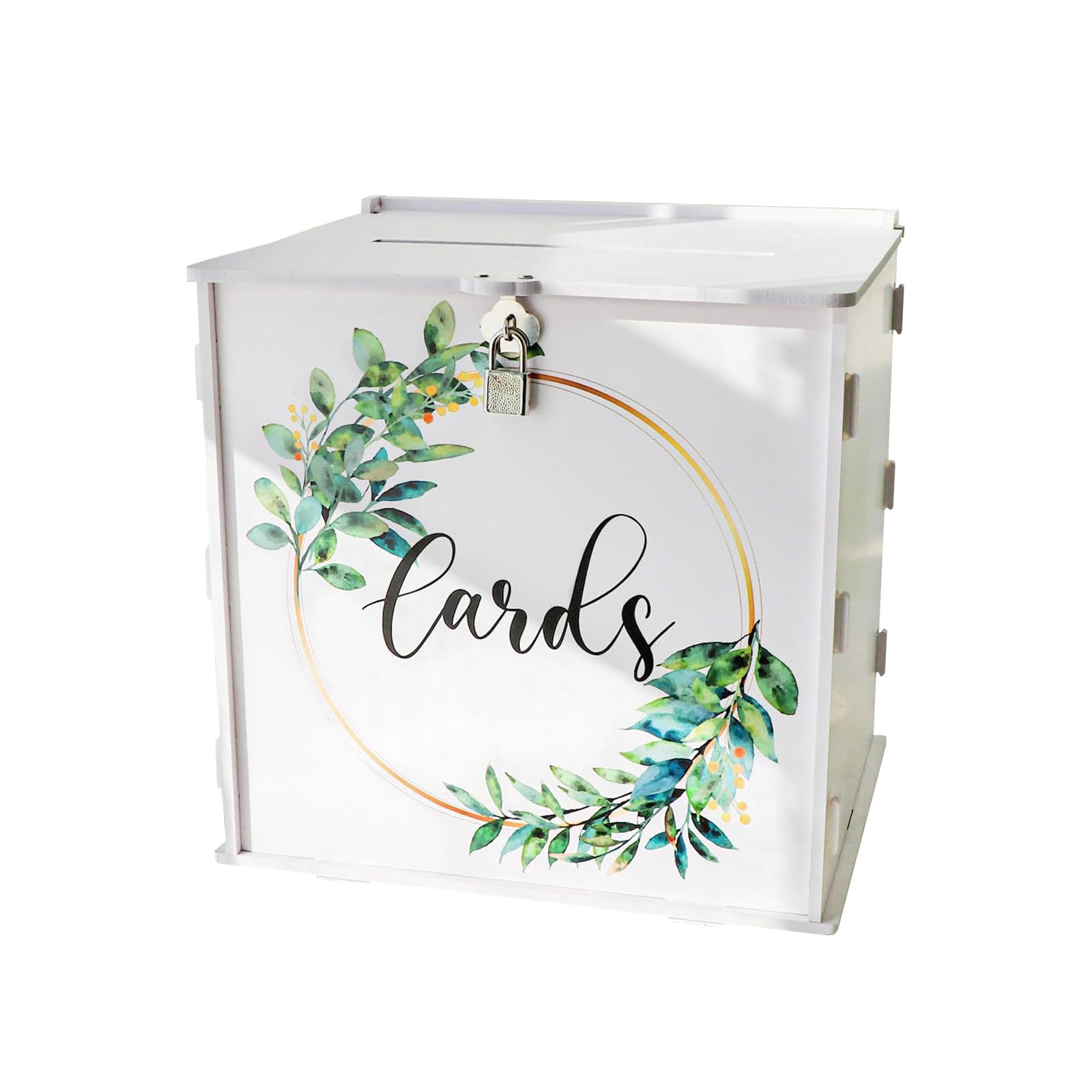 Scatola per carte di credito, in PVC con lucchetto, 25 x 25 x 21 cm, per matrimonio, per ricevimenti di nozze, feste, lauree, feste di compleanno, ecc. Bianco