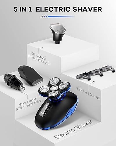 Miniatura 6 de Maquinilla de afeitar eléctrica para hombres, pantalla digital 5 en 1, afeitadora eléctrica húmeda y seca, máquina de afeitar calva, recortadora de