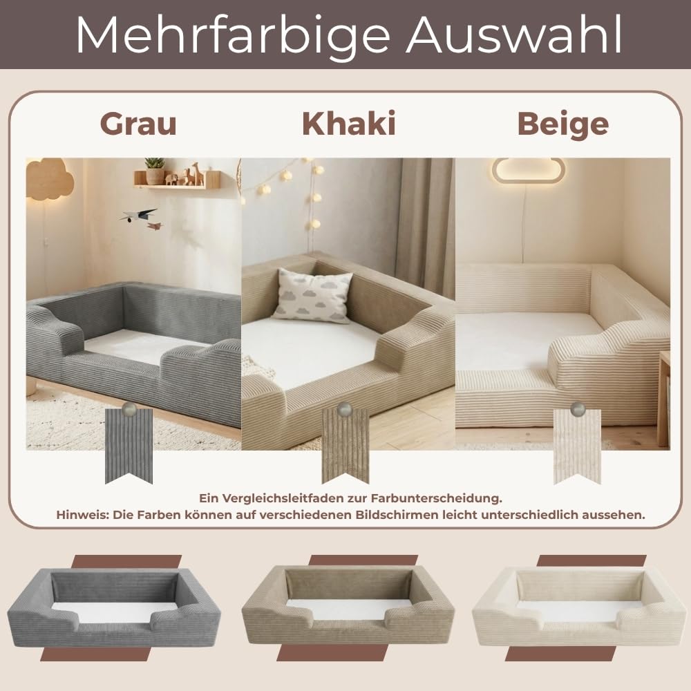 Wonder Space Schaumstoff Bodenbett für Kleinkinder - Weiches Kinderbett mit Abnehmbarem Cord-Bezug, Memory Foam Bettbasis für Kinder 1-5 Jahre, Passt auf Standard Matratze (Grau)