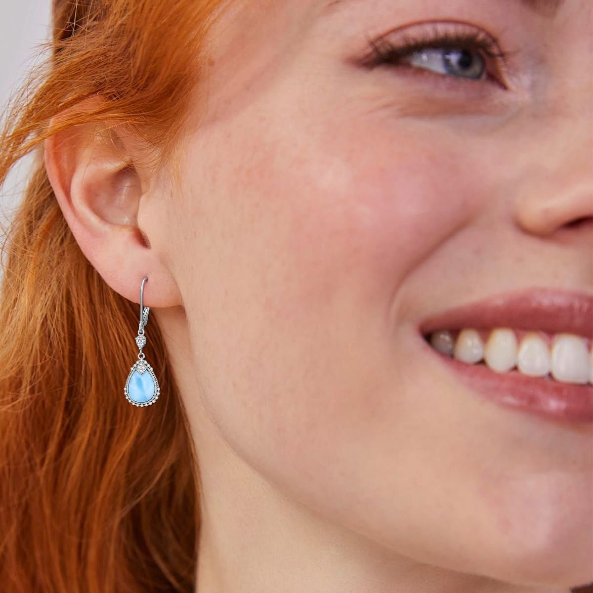Larimar Earrings 925 Sterling Silver Vintage Teardrop Blue Larimar Leverback Dangle Earrings Valentine's Day Birthday Christmas Jewelry Gifts for Women Mom Her Style 1 - Image 2
