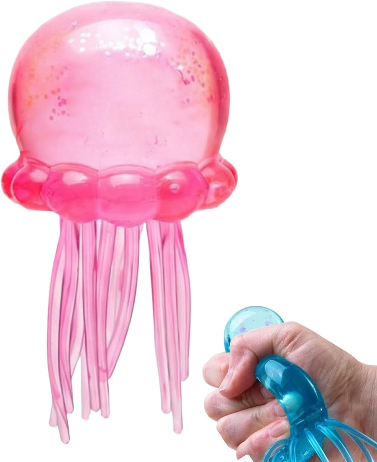 Qualle Squishy, Quallen Quetschspielzeug, Glitzernde Qualle Squishies, Fidget Toys Sensorisches Anti Stressball für Kinder und Erwachsene, Weihnachts Geburtstagsgeschenke 8.2cm (Pink)