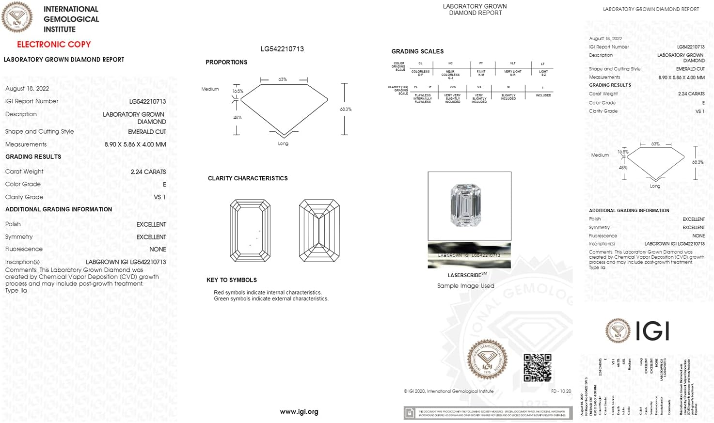 IGI Certified Laser Inscribed Loose Emerald Cut Lab Grown Diamond (2.24ct, VS-SI G-H) For Engagement Ring, Pendant, Necklace, Earring