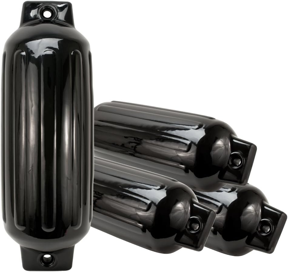 Solid Tech 4 Boat Fender Black Twin-Eye Ribbed 27" x 8.5" Bumber Heavy Duty Dock Protection