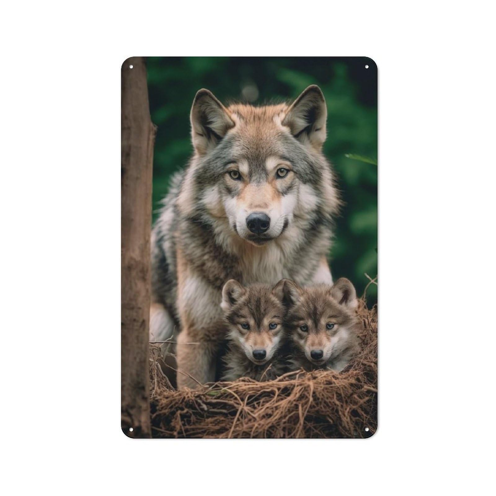 Classic Wolf With Pups Metal Wall Art Sign 30x20cm, Vintage Wall Decor for Lounge, Study, Pub Or Wall Gallery