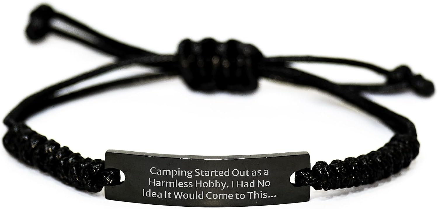 Camping Rope Bracelet Funny Gift for Dad - Unique Camping Accessories for Men, Black Rope Watch, Adjustable Rope Bracelet for Men, Funny Camping Quote for Father's Day