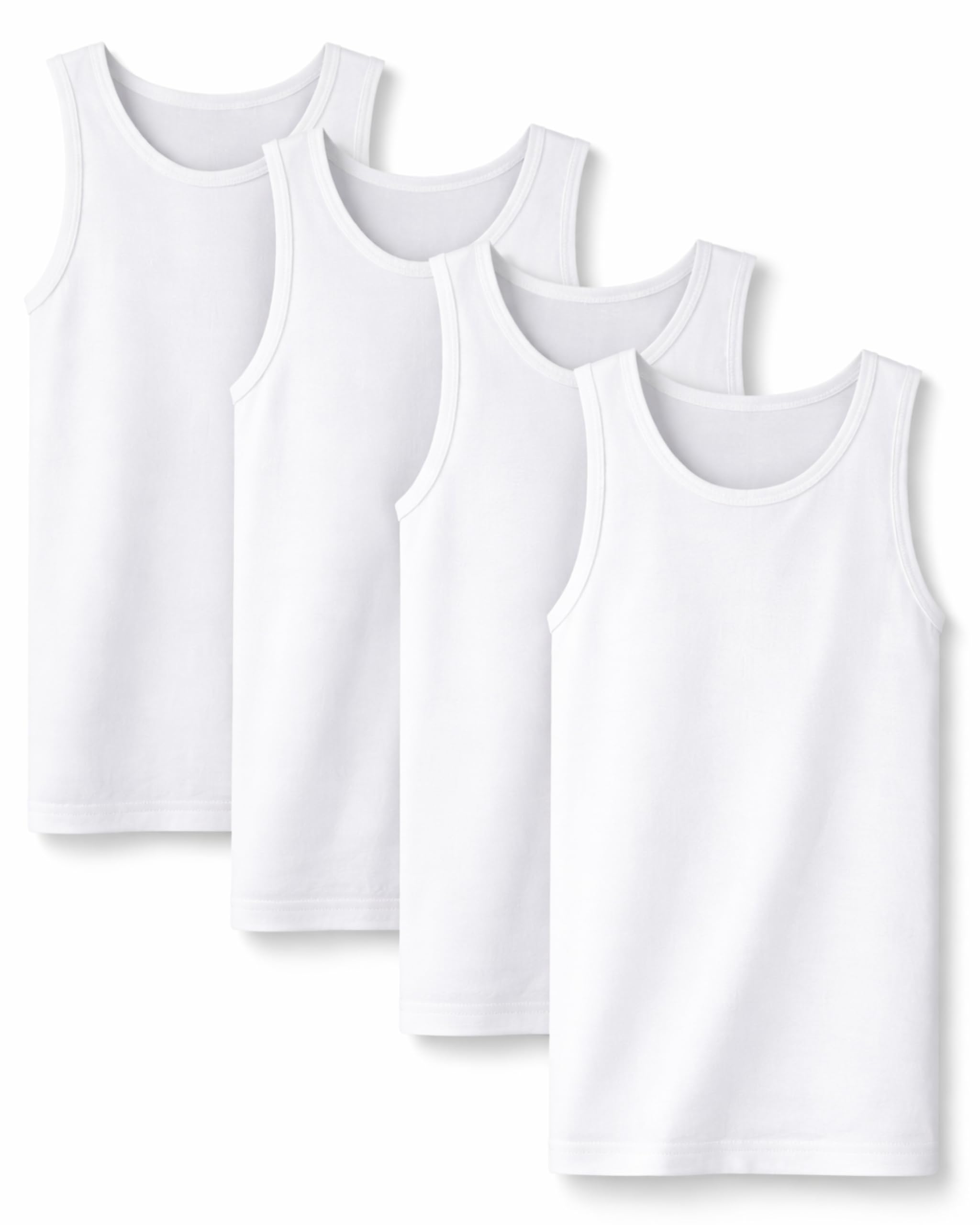 SES Lot de 4 maillots de corps pour garçon 92-182 cm en blanc et coloré en coton - Maillot de corps sans manches pour enfant - Bleu et gris