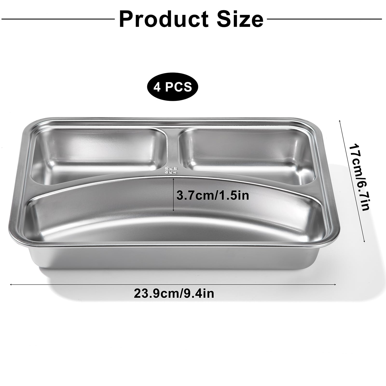 Platos de Cena Dividido Platos de Control de Porciones para Adultos | platos llanos De Acero Inoxidable Reutilizables Irrompibles 4 Piezas