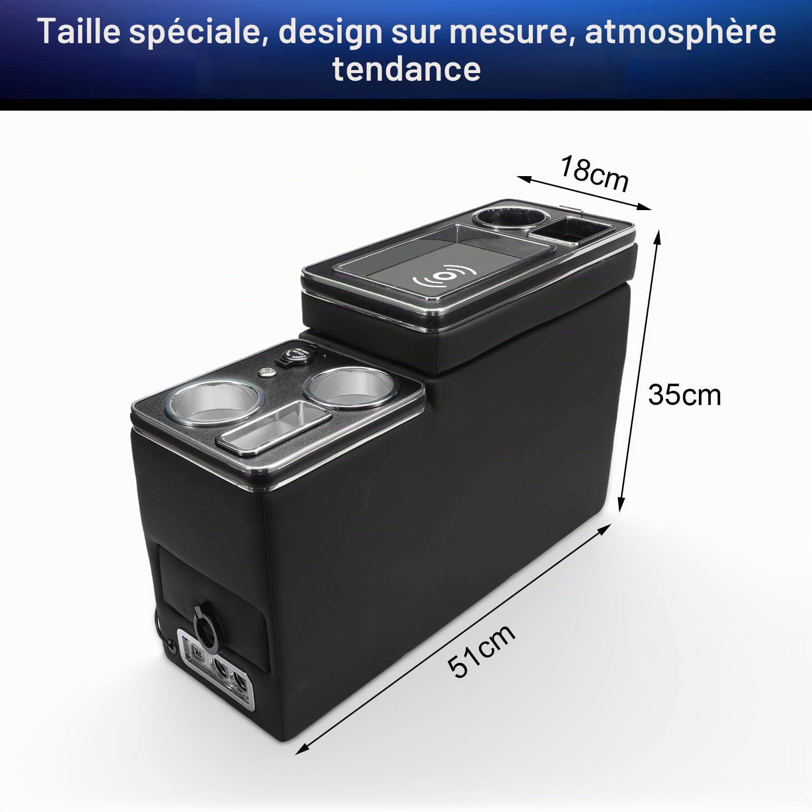 Console Centrale Améliorée Avec Boîte de Rangement Compatible Avec T5 T6 | T6.1 2013-2019, Console Centrale de Voiture, Chargement Sans Fil, Console Centrale Avec USB et Lumières LED