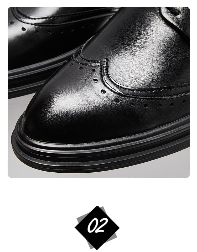 Santimon Men's Oxford Dress Shoes, Pointed Toe Grain Leather, Black Tie, Formal Wedding, Business Casual Derby Shoes4