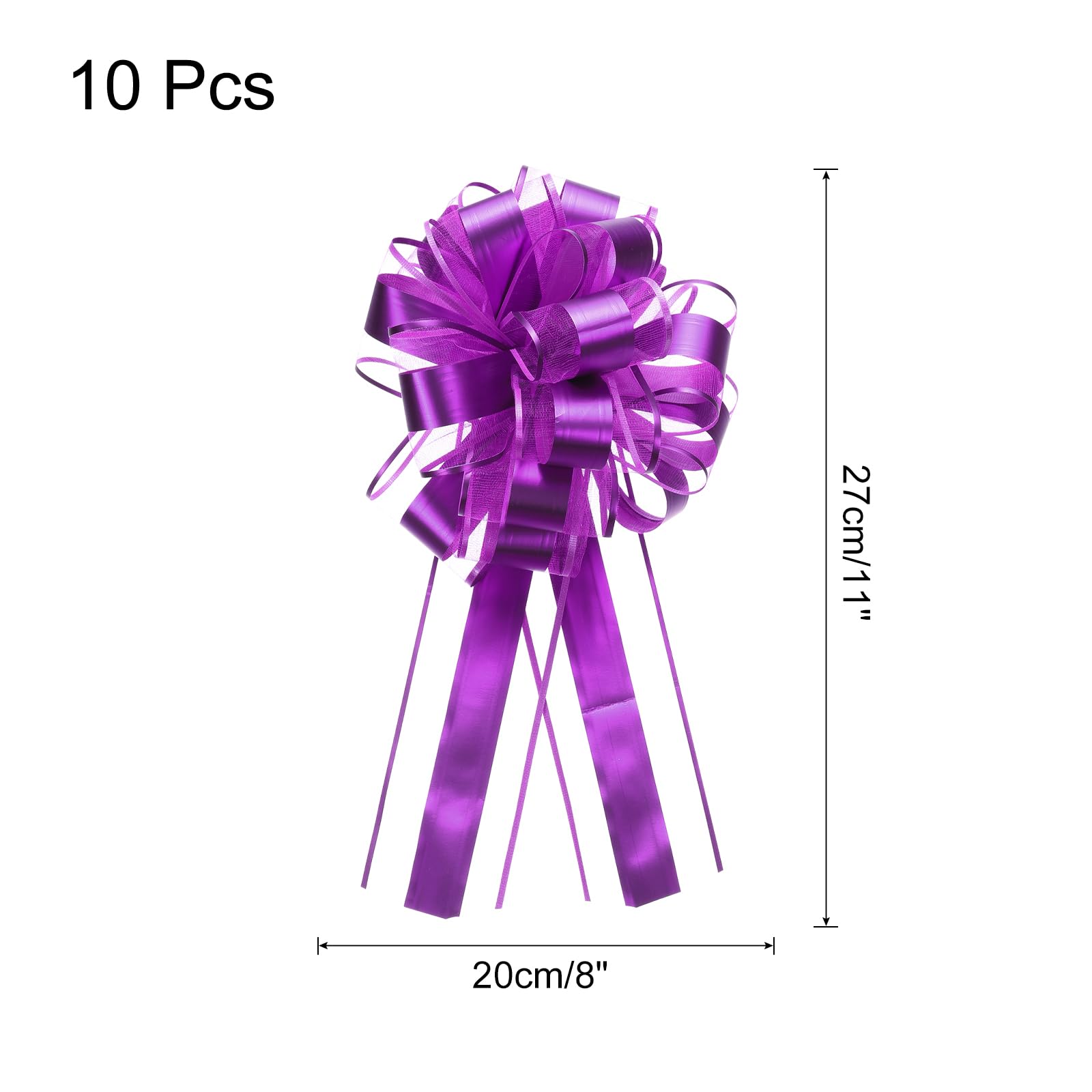 Uxcell 10pcs 11 Inch Extra Large Pull Bow Metallic Gift Wrapping Bows Ribbon Organza Deep Purple for Wedding Baskets Presents Christmas Party - Image 2