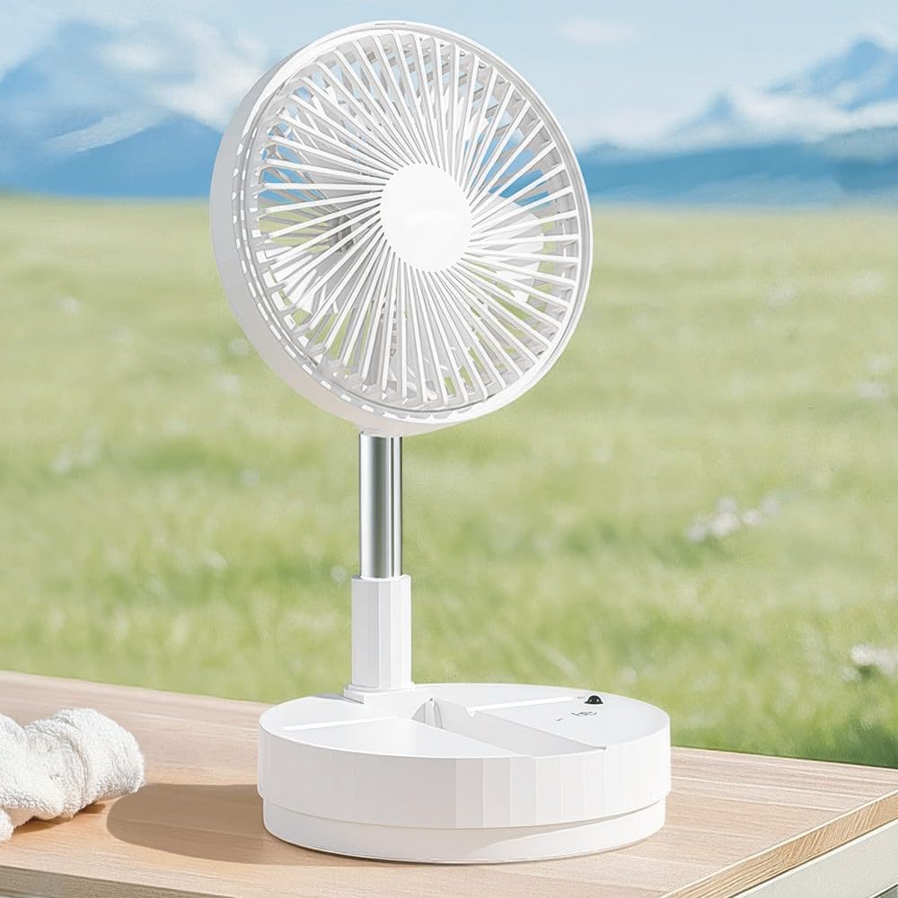 wonderlamp - Ventilador de Mesa Plegable Bensa, Altura Regulable 38–80 cm, Oscilante, 4 Velocidades, Mando a Distancia y Batería Recargable, Ventilador Portátil para Hogar