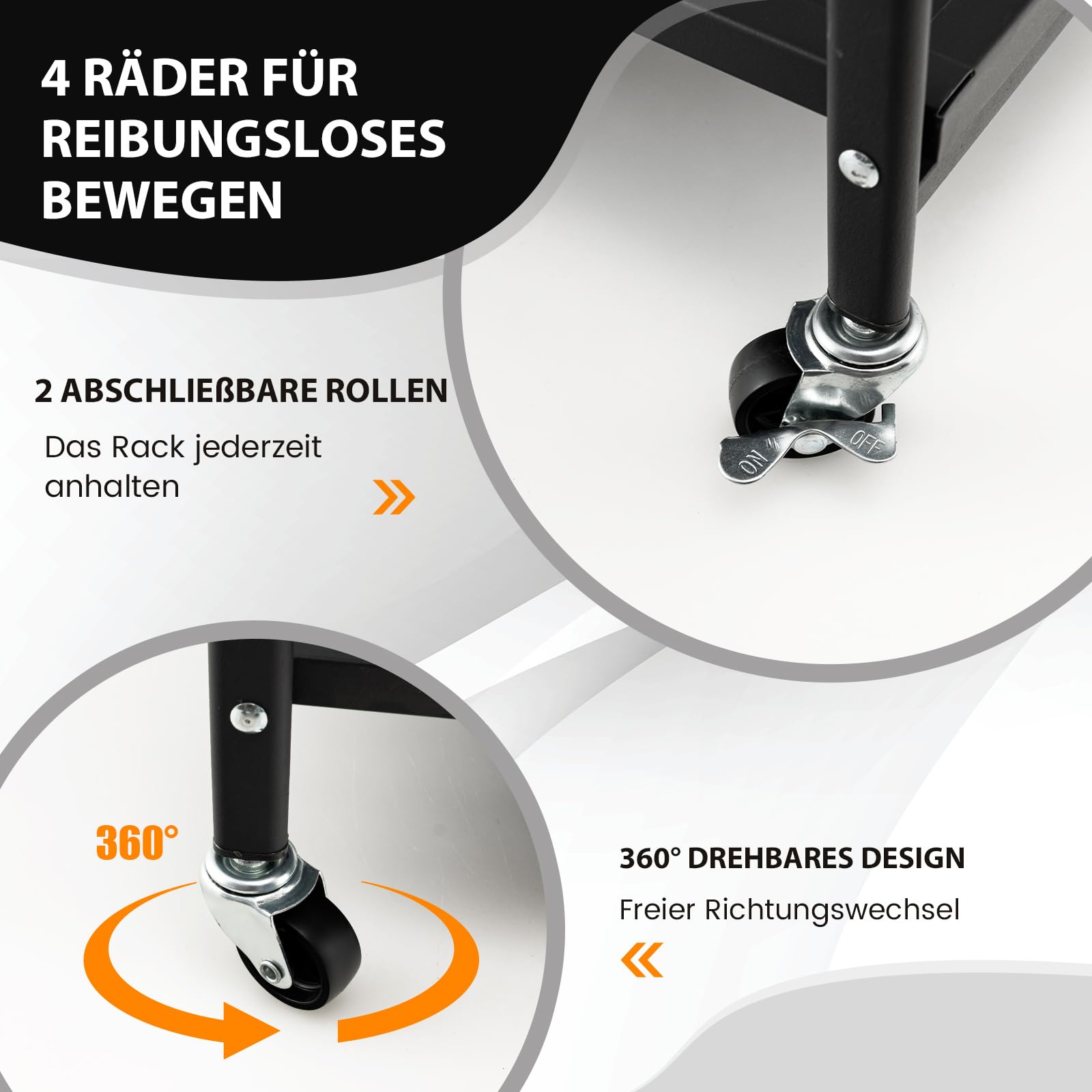 COSTWAY Servierwagen klappbar, Küchenwagen mit 4 Rollen, 2 feststellbar, 3 Etagen Metallregal, Allzweckwagen für Küche Büro Garage Wohnzimmer, Beistellwagen Stabil, Rollwagen Metall, Schwarz