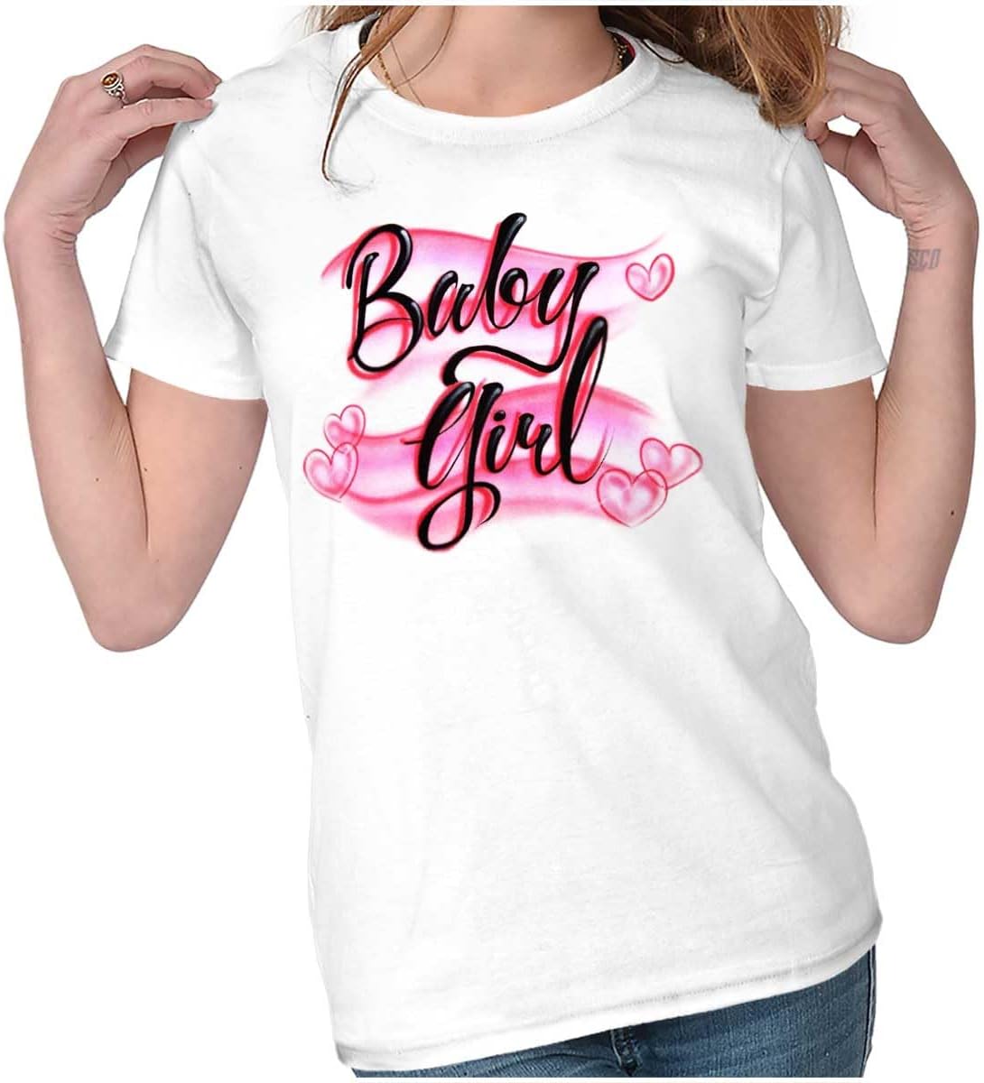 Airbrushed Baby Girl Hearts Love Womens Slim Fit Graphic Tee