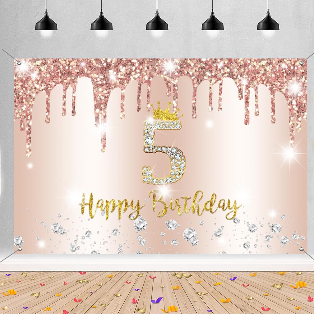 6e verjaardag banner 6e verjaardag decoratie roségoud party decoratie meisjes, stoffen bord poster 6e verjaardag feest verjaardagsbanner tafelversiering affiche, glitter roze