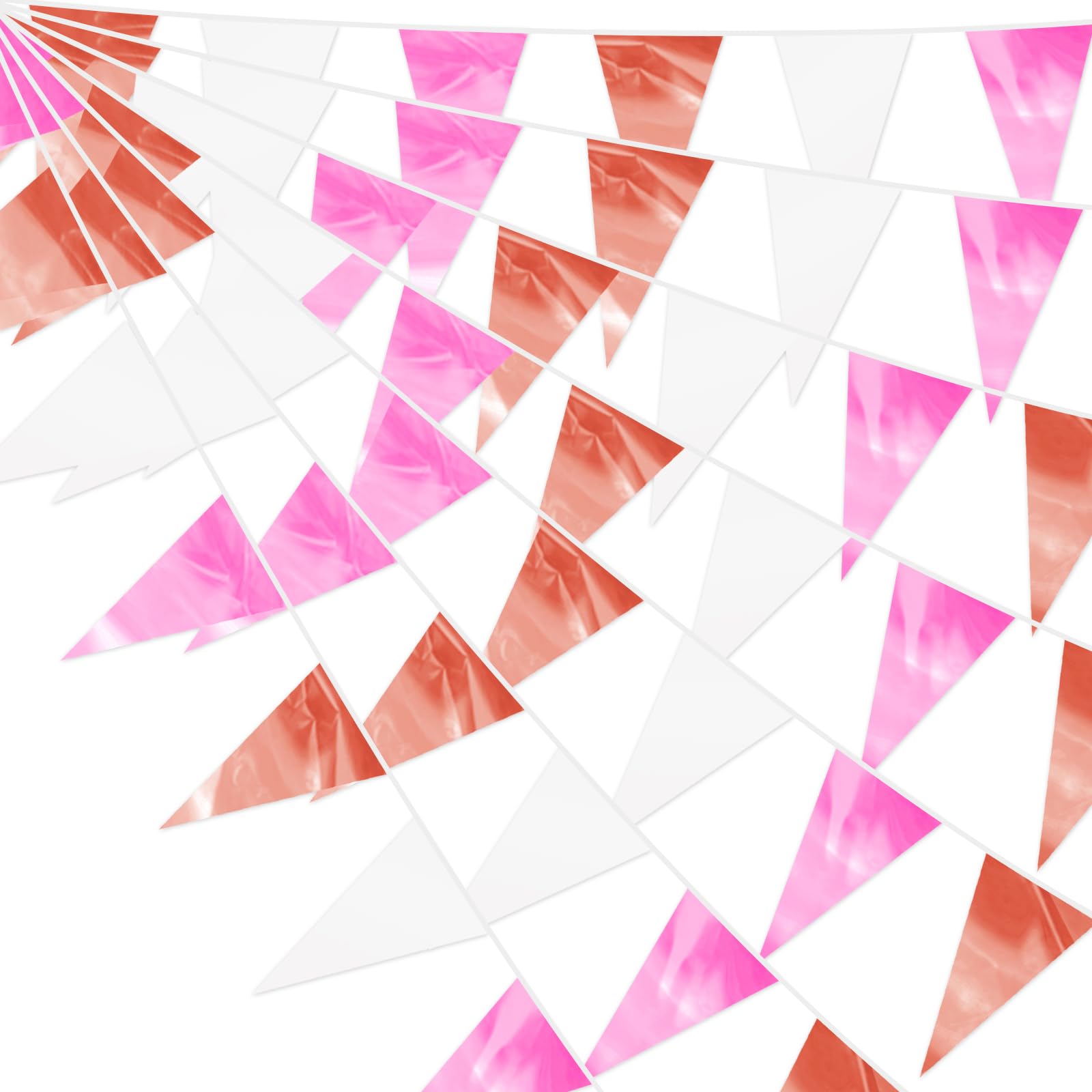 130FT Rose-Gold Pink Glitter Triangle Pennant Banner Flag Metallic Bunting Fabric Garland for Christmas Graduation Wedding Engagement Anniversary Bachelorette Bridal Shower Valentine's Party Decor