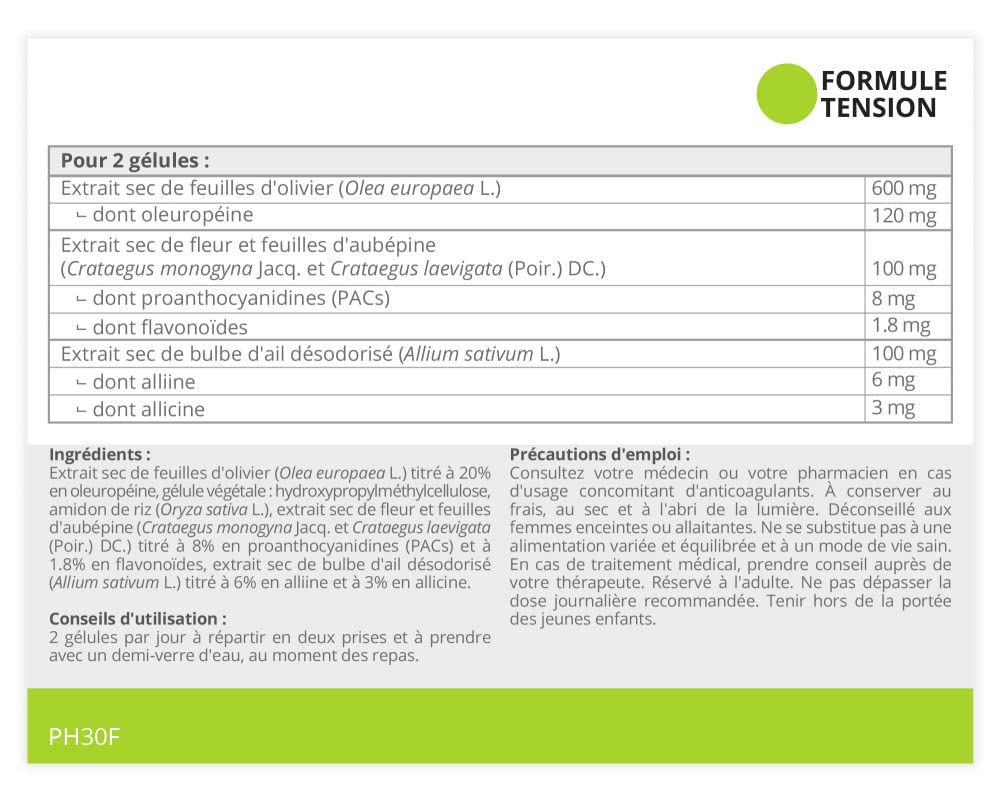 Formule Tension * 400 mg / 60 gélules * Ail, Aubépine et Olivier