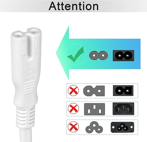 Miniatura 2 de Cable de alimentación de TV blanco para Samsung LG, Apple, TCL, Toshiba, Hisense, Insignia, Philips TV, repuesto universal de pared, CA de 2