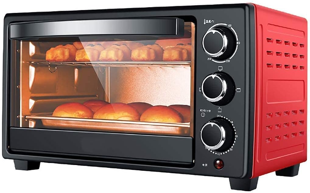 23L Oven,Electric Oven 1300 W Adjustable Temperature 70-250 ℃ and 60 Minutes Timer with 3 Heating Functions Convection Countertop Toaster Oven () (Red) Aesthetic and l (Red)