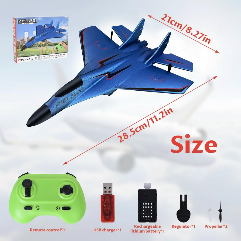 Avión RC de 2 Canales, 2,4 GHz Avión Teledirigido con Carga USB, Iluminación Fría, Planeador Volante a Distancia, Fácil de Volar para Niños y Principiantes