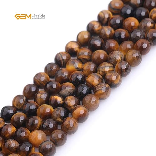 Miniatura 4 de GEM-Inside - Cuentas de 0.236in con piedra natural con ojo de tigre amarillo facetadas, redondas, sueltas para hacer joyas de bricolaje de 15.0in