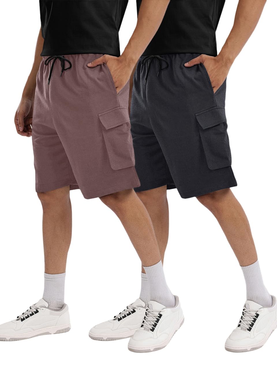 Cargo Shorts for Men Pack of 2 Cotton Lycra Training Gym Shorts for Men Casual Workout Lightweight Summer Shorts with Dual Side Pockets Half Pant for Running, Gym, Walking, Travel