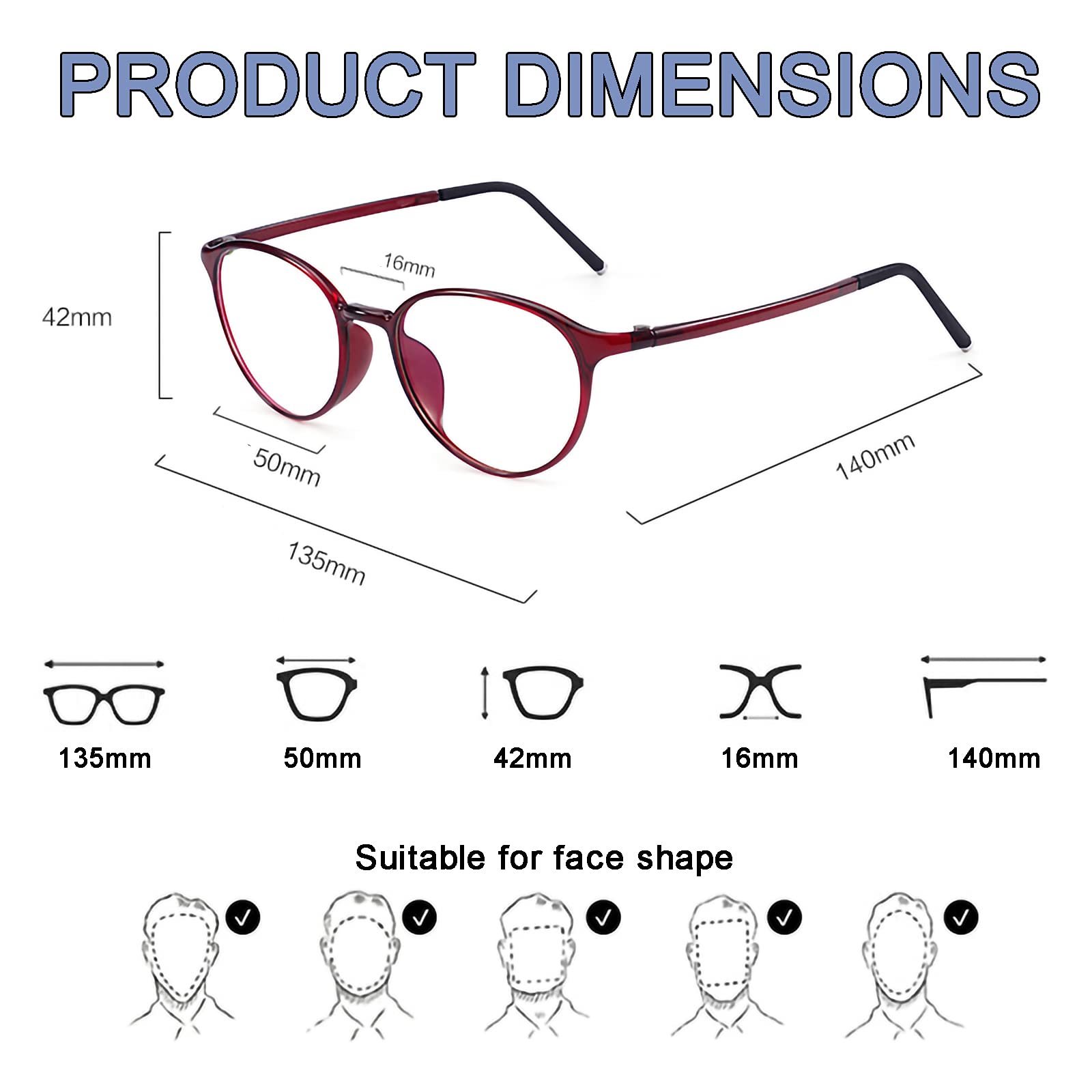 Lesebrille für Damen mit Blaulichtfilter, Vollformat, Computer-Lesebrille, leichtes Harz, Bequeme Gaming-Brille, Rot, +3,00 (Rot 1)