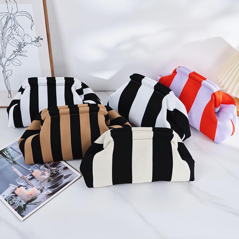 DIHKLCIO Clutch Purses for Women 2026 Summer Beach Woven Crochet Bag Dumpling Striped Ruched Cloud Purse Evening Handbag - Image 6