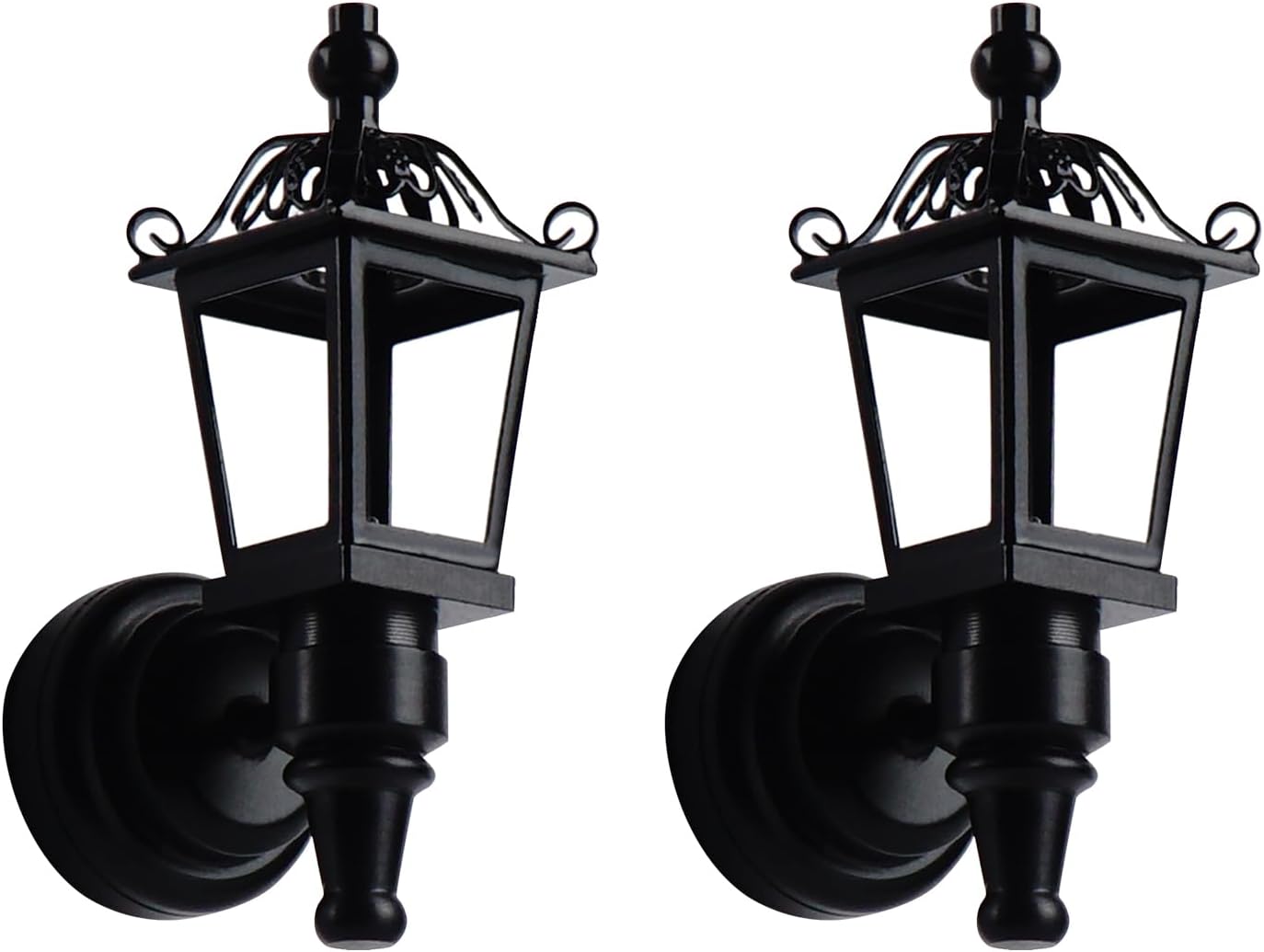 1:12 Scale Dollhouse Miniature Battery Operated LED Black Nickel Coach Lamp Set (Outdoor Lamp)