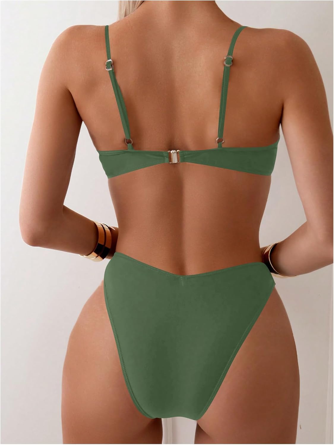 SweatyRocks Women's 2 Piece Bikini Set Spaghetti Strap High Cut Push Up Underwire Swimsuit - Image 2