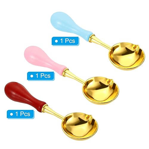 Miniatura 3 de PATIKIL Cuchara de sellado de cera de 4 pulgadas, 3 cucharas de fusión de sellado de cera de latón, mango de madera vintage para sello de cera,