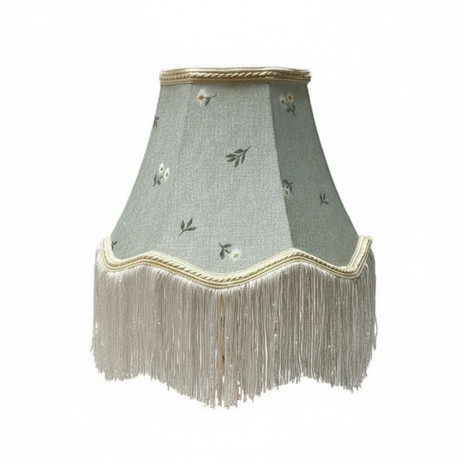 predolo Vintage Tassel Lampshade Handmade Textile Lampshade Fringed Trim Vintage Textile Shade for Living Room, Green, Small Floral Tassel