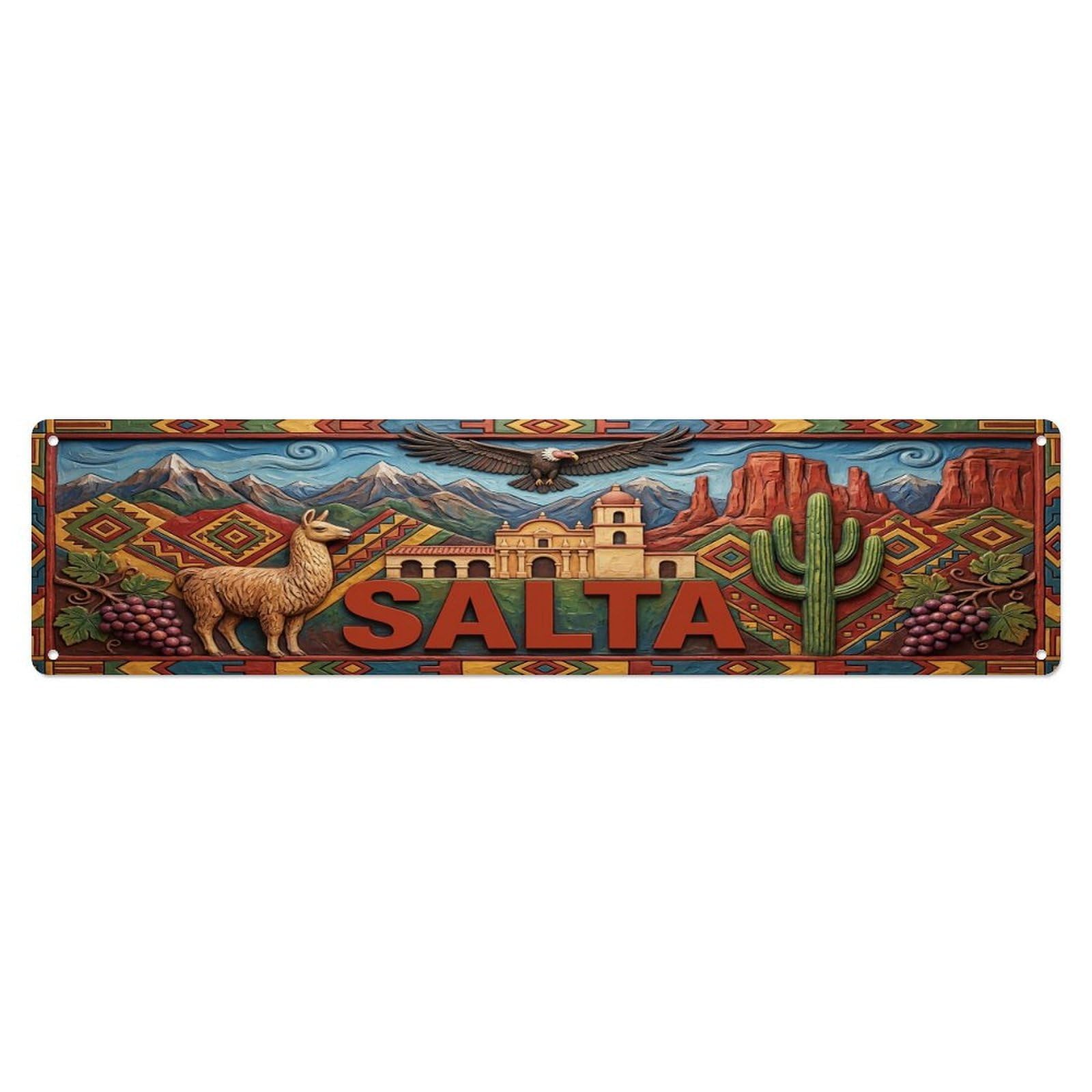 Cwbufd Vintage Style Vintage Salta Argentina Flag Pattern Vintage Metal Tin Sign Plaque Wall Decor For Cafe, Club Bar, Office, Garden Metal Poster 4X16inch
