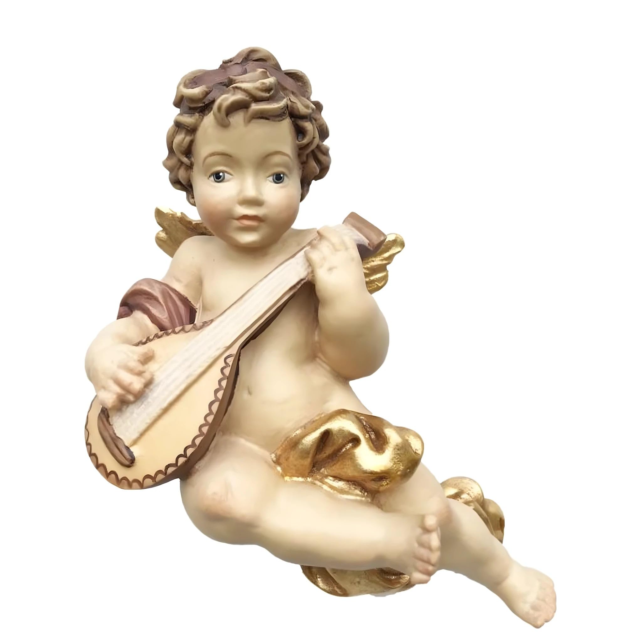 Dolfi | Flying Musician Angel with Mandolin Guitar 24 cm | Hand Painted Wood in Val Gardena | Religious Article