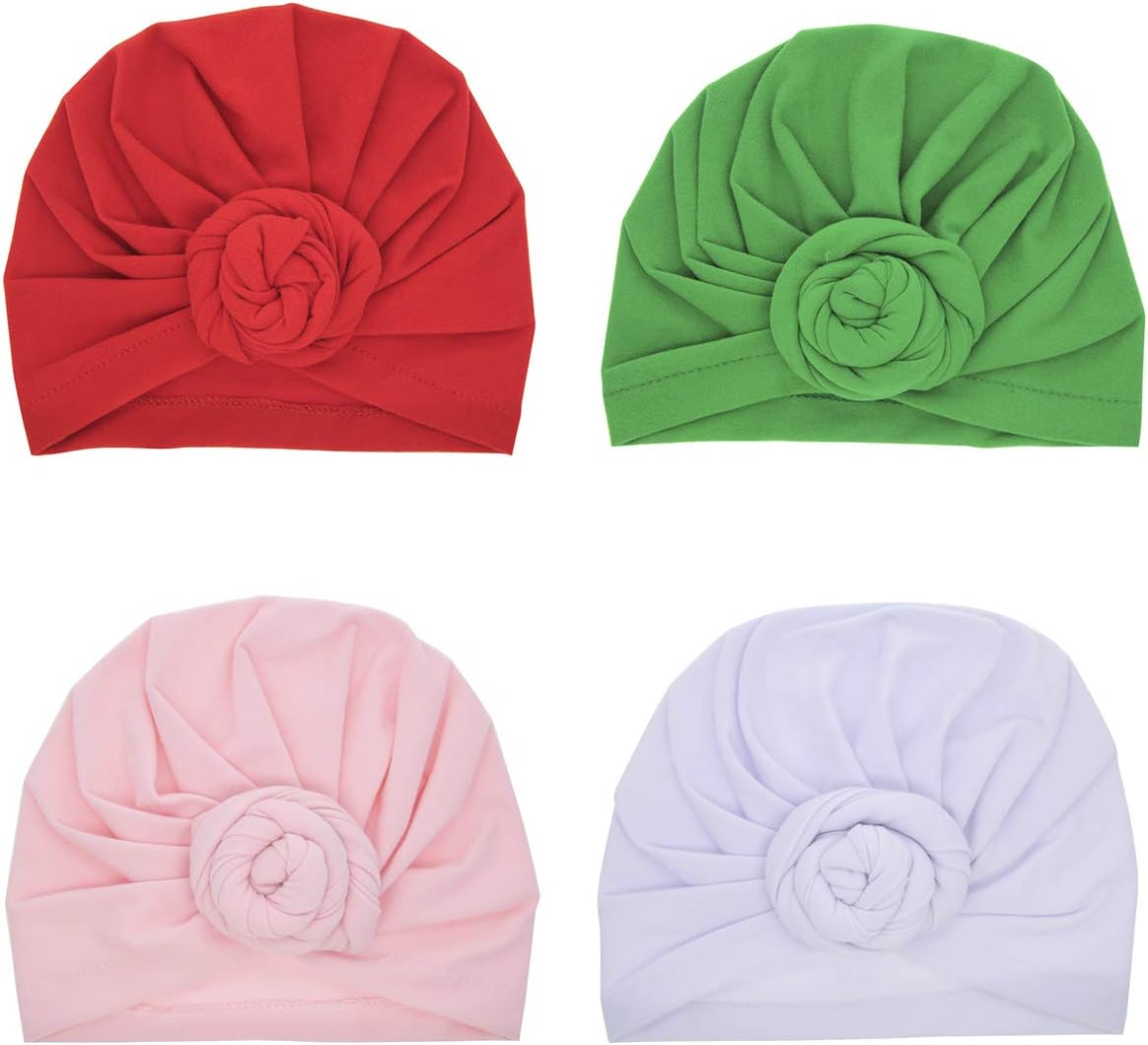 Soft Cotton 4PCS Baby Girls Hats Turbans Newborn Headwear Wrinkle Headwrap