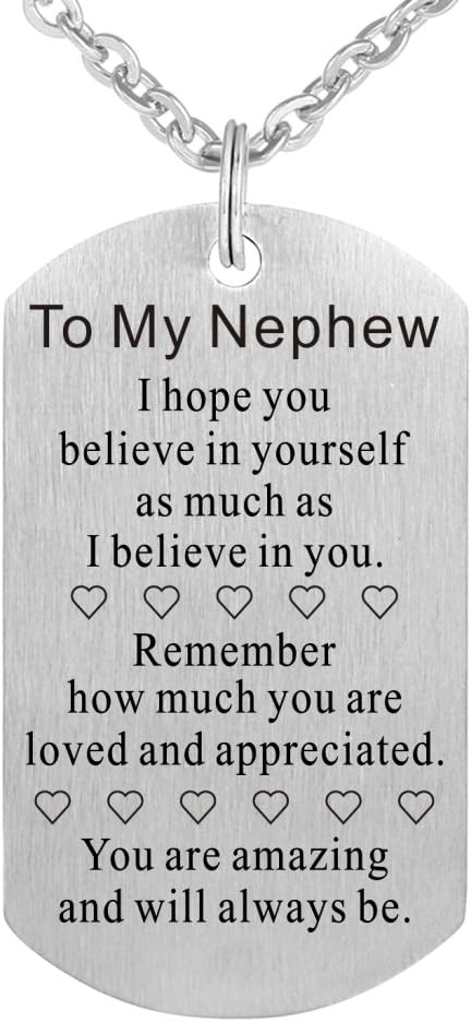 To My Nephew Dog Tag Necklace from Aunt Uncle Best Birthday Keychain Gifts