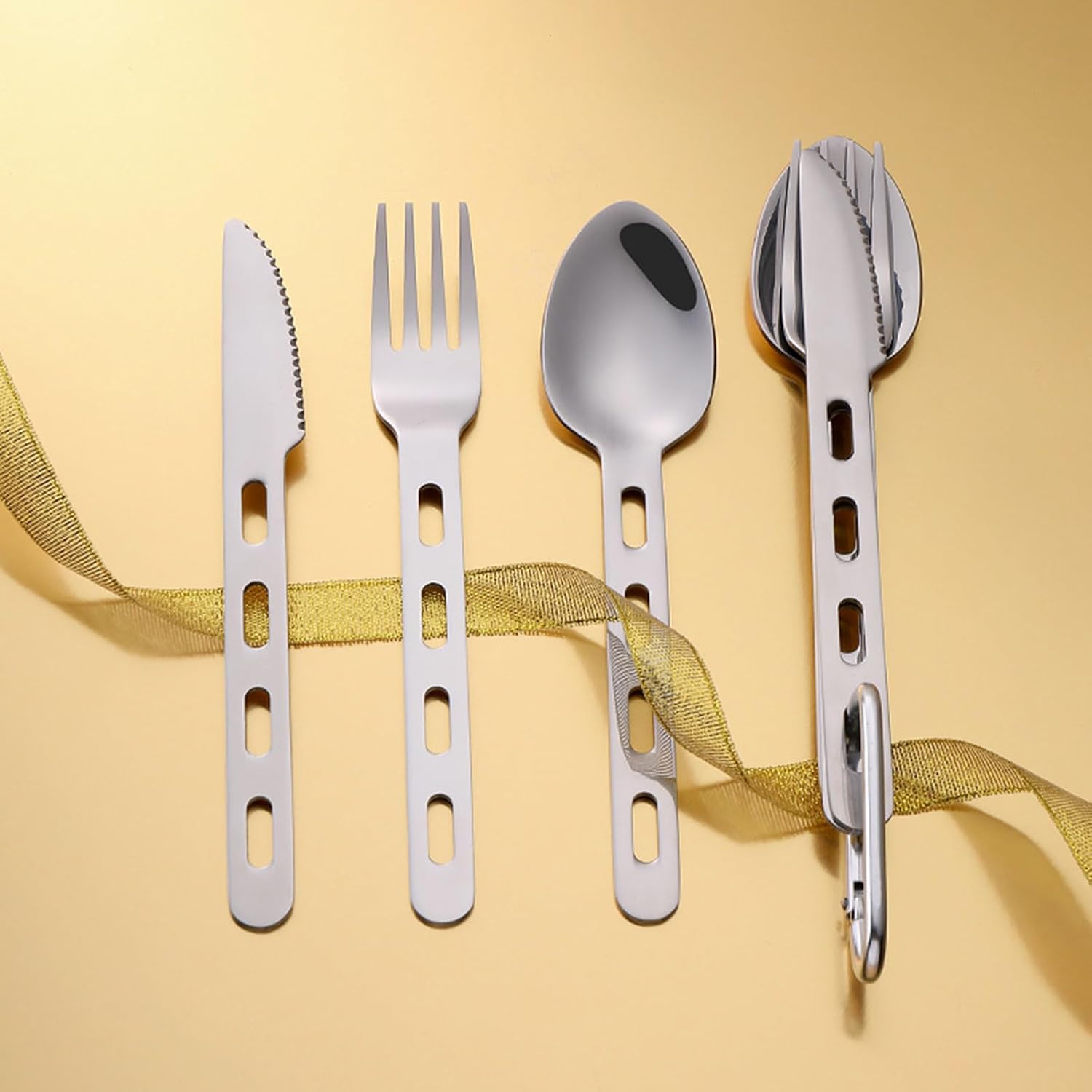 18-Piece Silverware,Service for 6，Serving Set,Camping Utensils，430 Camping Stainless Steel Cutlery Set，Camping Outdoor Knife,Easy to Carry Without Taking Up Space，Dishwasher Safe