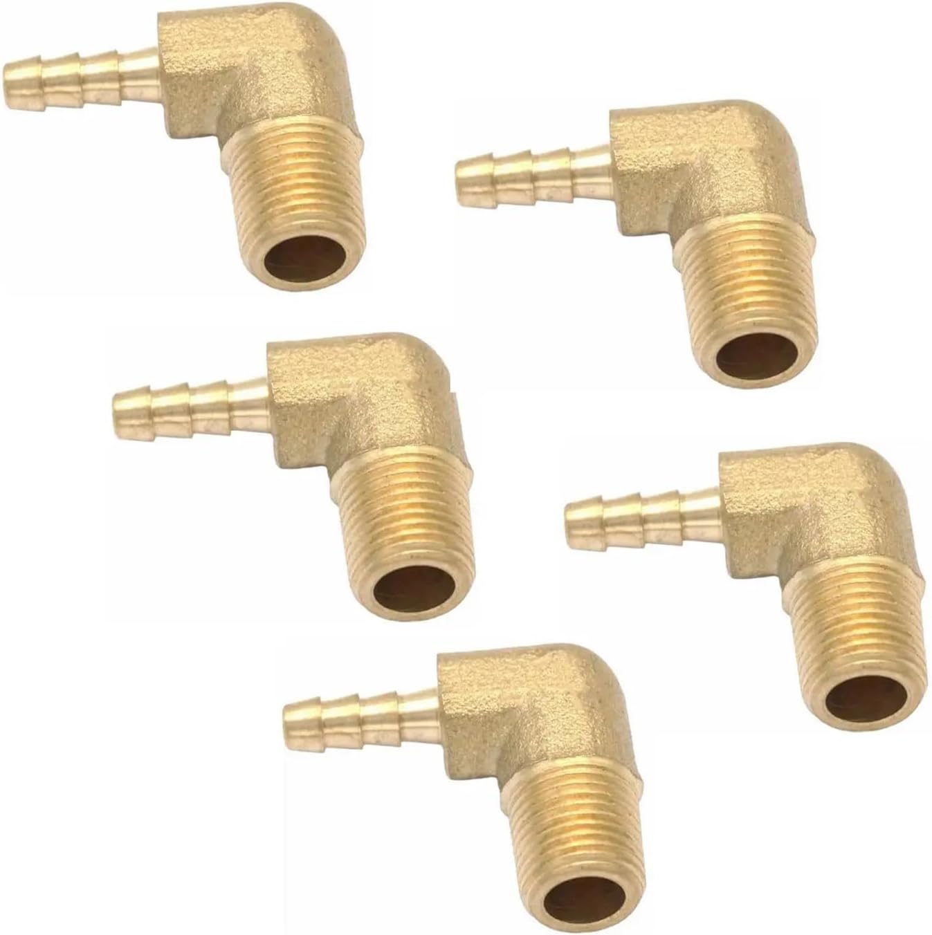 5PC 1/8" NPT Male x Fit Hose I.D 3/16" Barbed Tail Elbow Brass Fuel Fitting Connector Adapter