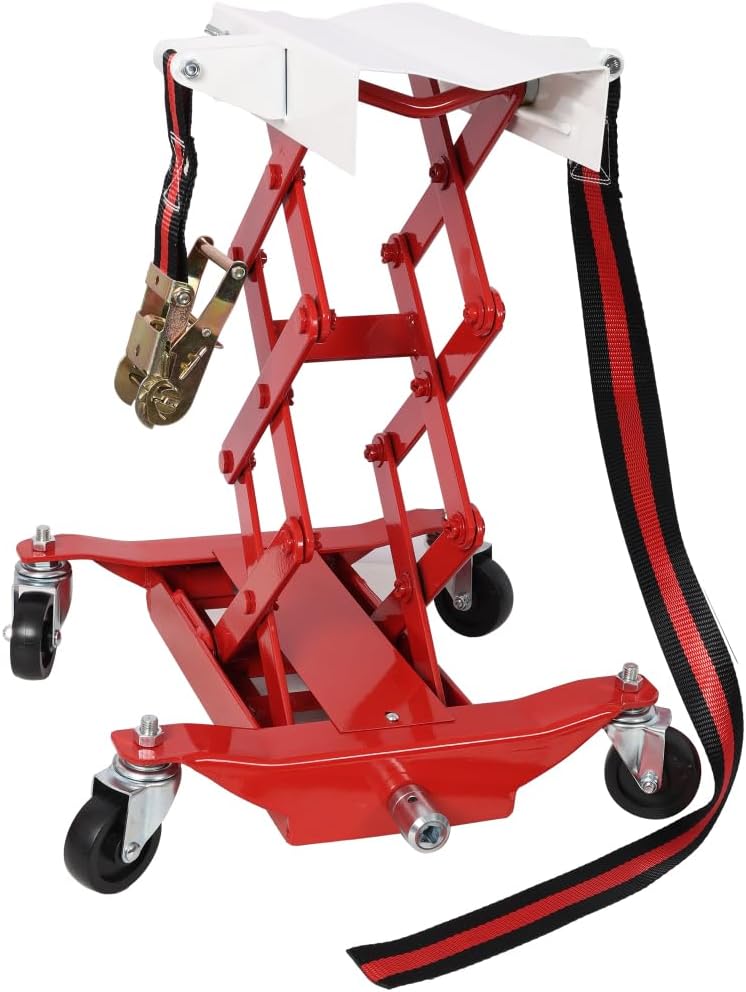 Transmission Floor Jack, Low Lift Transmission Jack, Adjustable Tilt Saddle, Nylon Safety Strap, 450 lbs Capacity, Premium Design, Easy Maneuverability, 2025 Upgrade