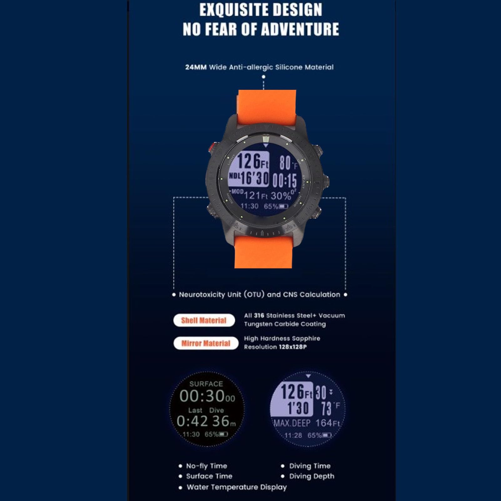 Drfeify Reloj de Computadora de Buceo, a Prueba de Agua Profesional de 328 Pies de Profundidad, Duración de la Batería Larga, con Notificaciones Inteligentes, para Deportes Submarinos