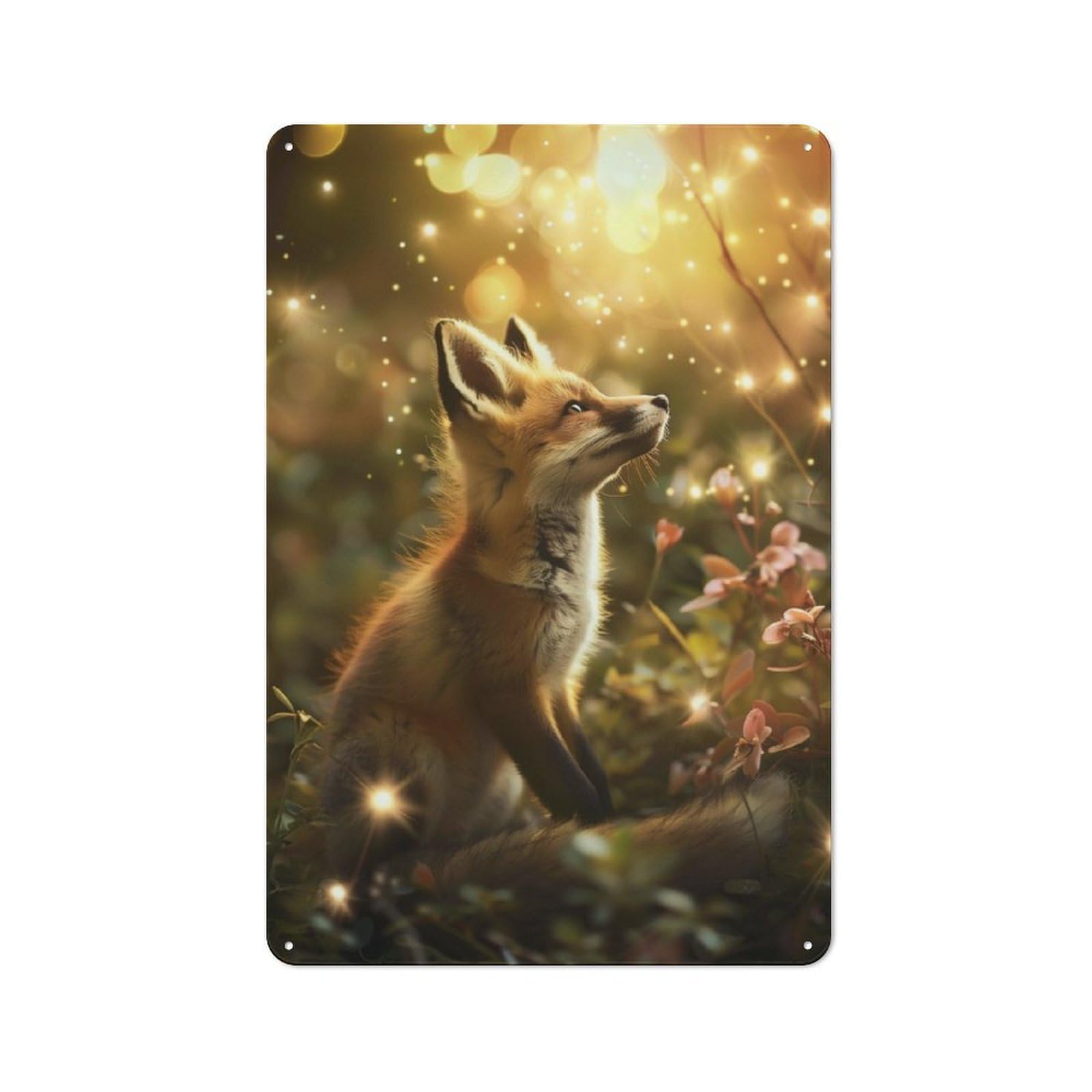 Junmoney Fox Cubs Enchanted Forest Warehouse Style Tin Wall Sign 30X20cm Featuring Loft Wall Plaque For Loft, Studio, Office Or Creative Room
